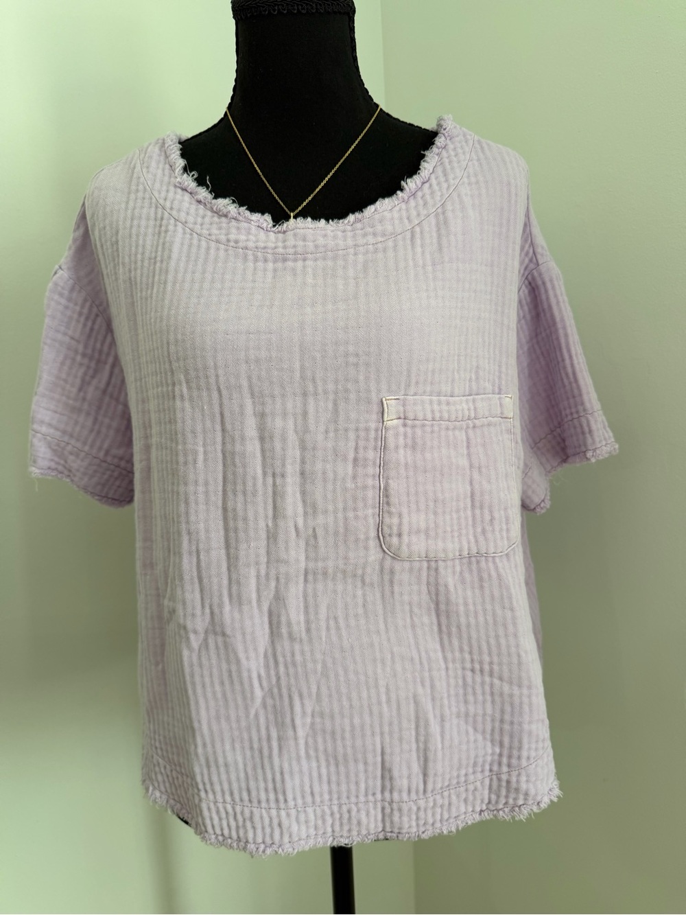 Free People We The Free Palo Alto Gauze Tee Lavender Raw Hem Top XS